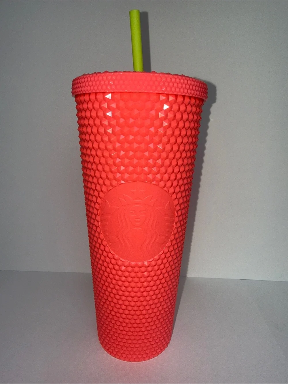 Starbucks “Kiwi Strawberry” Neon Coral Studded Collectible Cup with Lime Straw